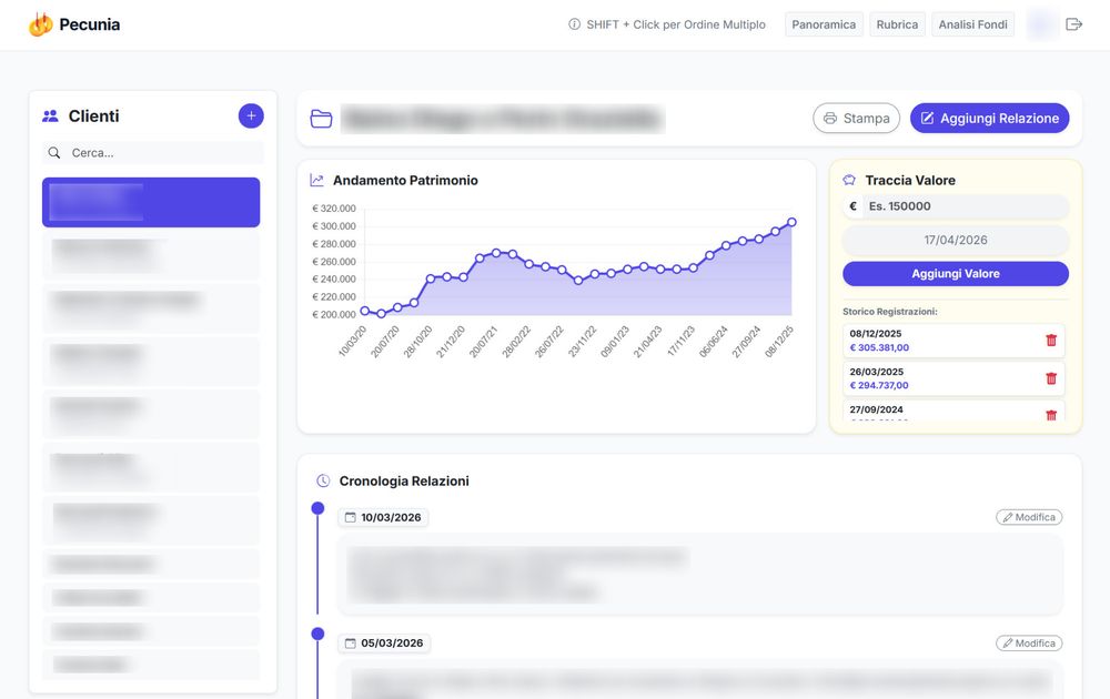 Schermata di Pecunia, applicazione di monitoraggio finanziario